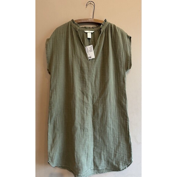 H&M NWT Muslin Dress 100% Cotton Khaki Green Gauzy Size Small Boho Beachy New - Picture 1 of 9